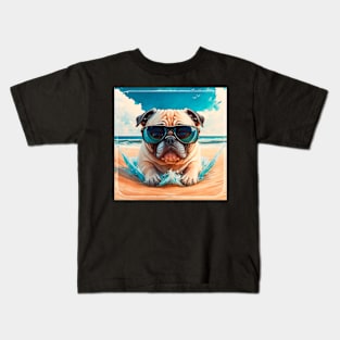 Pug on beach Kids T-Shirt